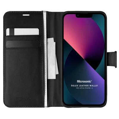 Microsonic Apple iPhone 13 Kılıf Delux Leather Wallet Siyah