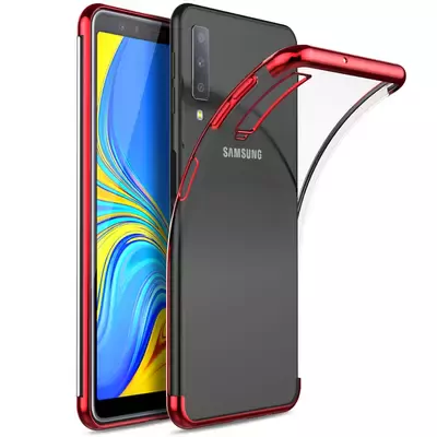 Microsonic Samsung Galaxy A7 2018Kılıf Skyfall Transparent Clear Kırmızı