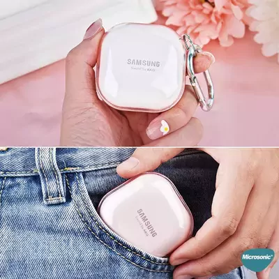 Microsonic Samsung Galaxy Buds Live Kılıf Askı Aparatlı Tranparan Silikon Pembe