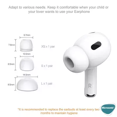 Microsonic AirPods Pro 2.Nesil için Kulaklık Uçları - 6 set (XS/S/L)