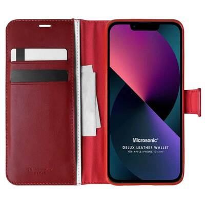 Microsonic Apple iPhone 13 Mini Kılıf Delux Leather Wallet Kırmızı