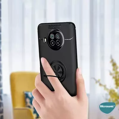 Microsonic Xiaomi Redmi Note 9 Pro 5G Kılıf Kickstand Ring Holder Siyah Rose