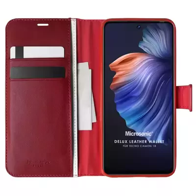 Microsonic TECNO Camon 18 Kılıf Delux Leather Wallet Kırmızı