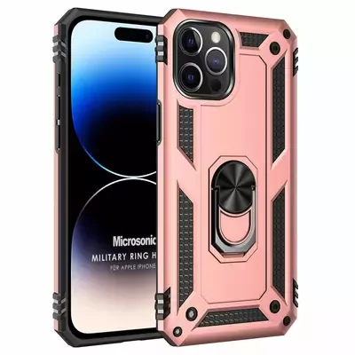 Microsonic Apple iPhone 15 Pro Kılıf Military Ring Holder Rose Gold