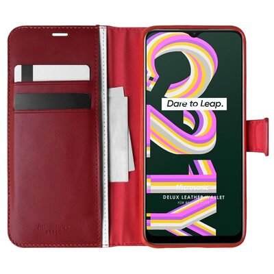 Microsonic Realme C21Y Kılıf Delux Leather Wallet Kırmızı