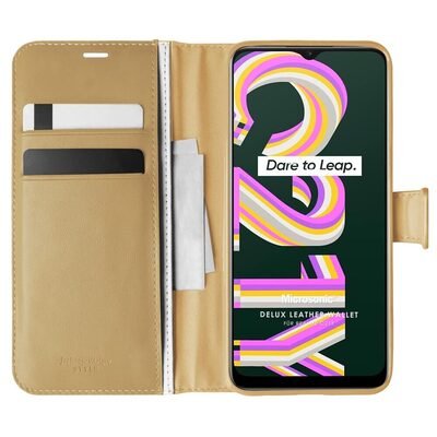 Microsonic Realme C21Y Kılıf Delux Leather Wallet Gold