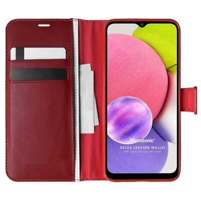 Microsonic Samsung Galaxy A03s Kılıf Delux Leather Wallet Kırmızı