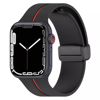 Microsonic Apple Watch Series 11 46mm Kordon Ribbon Line Siyah Kırmızı