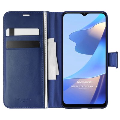 Microsonic Oppo A16 Kılıf Delux Leather Wallet Lacivert