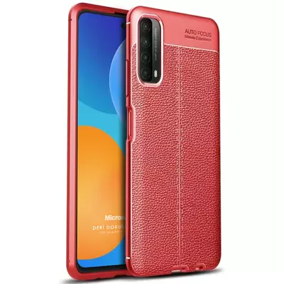 Microsonic Huawei P Smart 2021 Kılıf Deri Dokulu Silikon Kırmızı