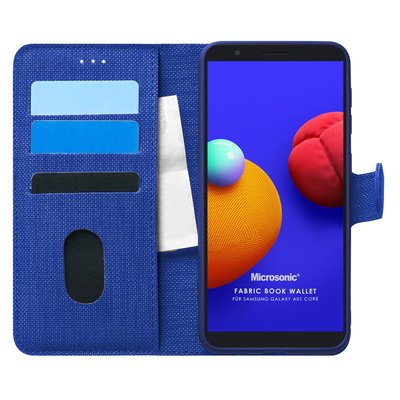 Microsonic Samsung Galaxy A01 Core Kılıf Fabric Book Wallet Lacivert