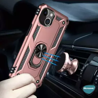 Microsonic Apple iPhone 15 Plus Kılıf Military Ring Holder Rose Gold