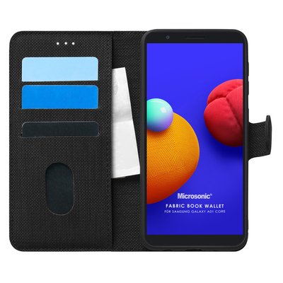 Microsonic Samsung Galaxy A01 Core Kılıf Fabric Book Wallet Siyah