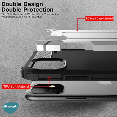 Microsonic Apple iPhone 12 Kılıf Rugged Armor Gümüş