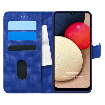 Microsonic Samsung Galaxy A02s Kılıf Fabric Book Wallet Lacivert