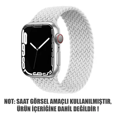 Microsonic Apple Watch Series 9 41mm Kordon, (Large Size, 160mm) Braided Solo Loop Band Beyaz