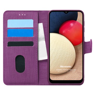 Microsonic Samsung Galaxy A02s Kılıf Fabric Book Wallet Mor