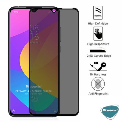 Microsonic Xiaomi Mi 9 Lite Invisible Privacy Kavisli Ekran Koruyucu Siyah