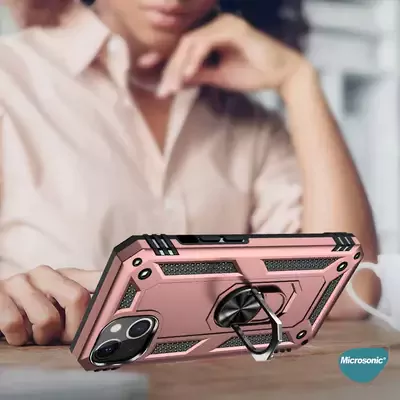 Microsonic Apple iPhone 15 Kılıf Military Ring Holder Rose Gold