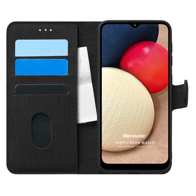 Microsonic Samsung Galaxy A02s Kılıf Fabric Book Wallet Siyah