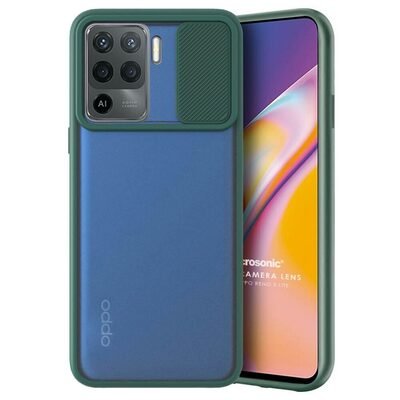 Microsonic Oppo Reno 5 Lite Kılıf Slide Camera Lens Protection Koyu Yeşil