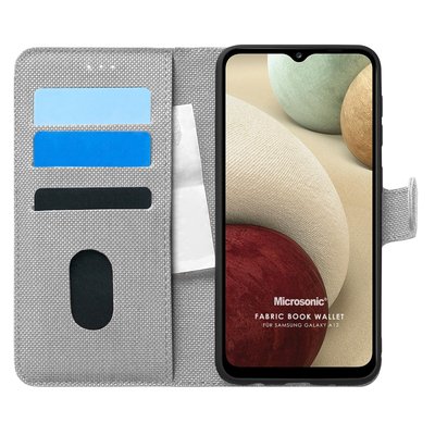 Microsonic Samsung Galaxy A12 Kılıf Fabric Book Wallet Gri