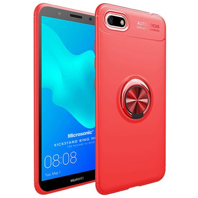 Microsonic Huawei Y5 2018 Kılıf Kickstand Ring Holder Kırmızı