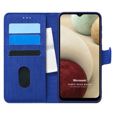 Microsonic Samsung Galaxy A12 Kılıf Fabric Book Wallet Lacivert