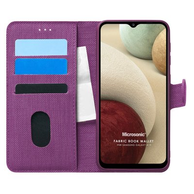 Microsonic Samsung Galaxy A12 Kılıf Fabric Book Wallet Mor