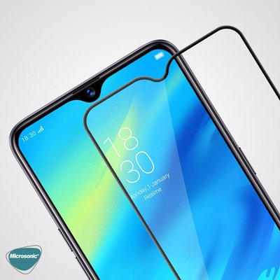 Microsonic Oppo A91 Kavisli Temperli Cam Ekran Koruyucu Film Siyah