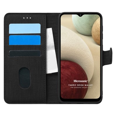 Microsonic Samsung Galaxy A12 Kılıf Fabric Book Wallet Siyah