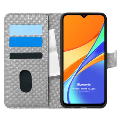 Microsonic Xiaomi Redmi 9C Kılıf Fabric Book Wallet Gri