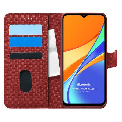 Microsonic Xiaomi Redmi 9C Kılıf Fabric Book Wallet Kırmızı