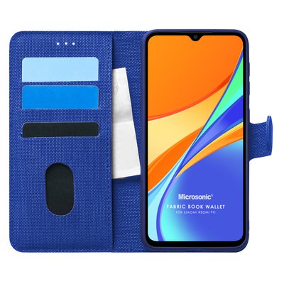 Microsonic Xiaomi Redmi 9C Kılıf Fabric Book Wallet Lacivert