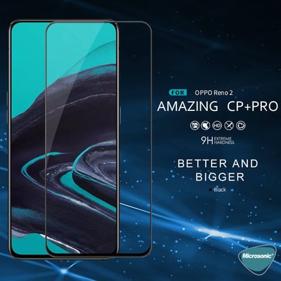 Microsonic Oppo Reno 2 Kavisli Temperli Cam Ekran Koruyucu Film Siyah