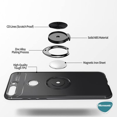 Microsonic Huawei Y7 2018 Kılıf Kickstand Ring Holder Kırmızı