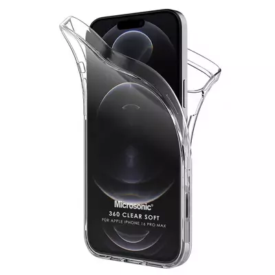 Microsonic Apple iPhone 16 Pro Max Kılıf 6 Tarafı Tam Full Koruma 360 Clear Soft Şeffaf