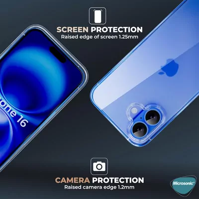 Microsonic Apple iPhone 16 Plus Kılıf 6 Tarafı Tam Full Koruma 360 Clear Soft Şeffaf