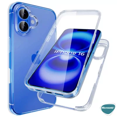 Microsonic Apple iPhone 16 Plus Kılıf 6 Tarafı Tam Full Koruma 360 Clear Soft Şeffaf