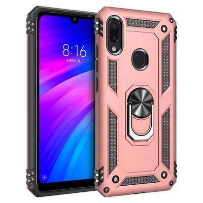 Microsonic Xiaomi Redmi 7 Kılıf Military Ring Holder Rose Gold