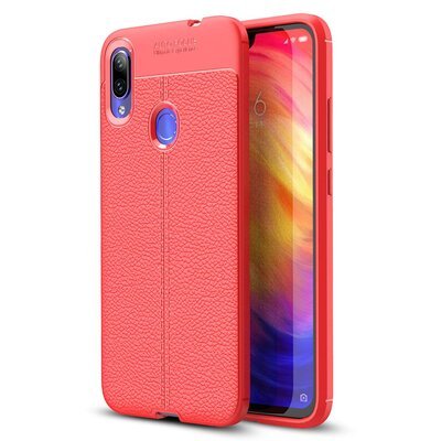 Microsonic Xiaomi Redmi Note 7 Pro Kılıf Deri Dokulu Silikon Kırmızı