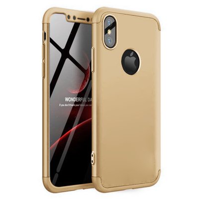 Microsonic Apple iPhone X Kılıf Double Dip 360 Protective AYS Gold