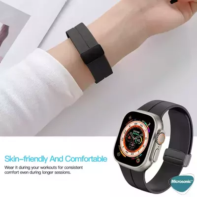 Microsonic Apple Watch Series 7 45mm Kordon Ribbon Line Siyah