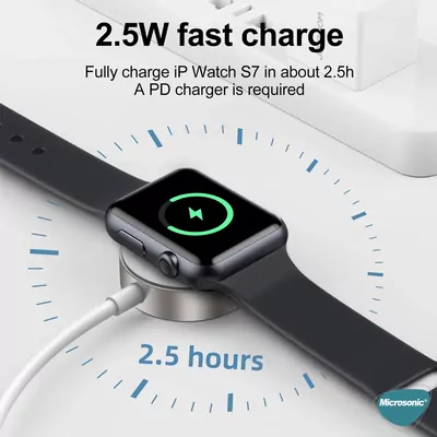 Microsonic Apple Watch Series 11 46mm Masaüstü Manyetik Hızlı Şarj Aygıtı - Type-C Kablosu Beyaz