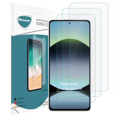 Microsonic Xiaomi Redmi Note 14 5G Screen Protector Nano Glass Cam Ekran Koruyucu (3`lü Paket)