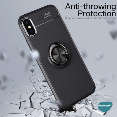 Microsonic Apple iPhone XS Max Kılıf Kickstand Ring Holder Kırmızı