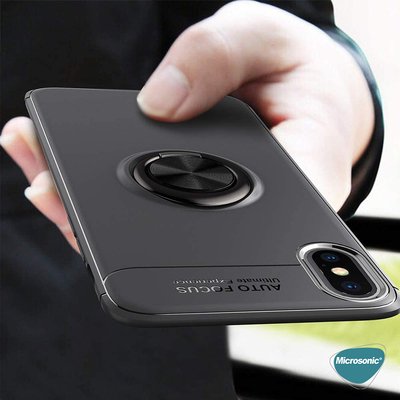 Microsonic Apple iPhone XS Kılıf Kickstand Ring Holder Siyah