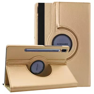 Microsonic Samsung Galaxy Tab S8 X700 Kılıf 360 Rotating Stand Deri Gold