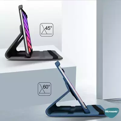 Microsonic Apple iPad Mini 6 2021 (A2567-A2568-A2569) Kılıf 360 Dönerli Stand Deri Gümüş