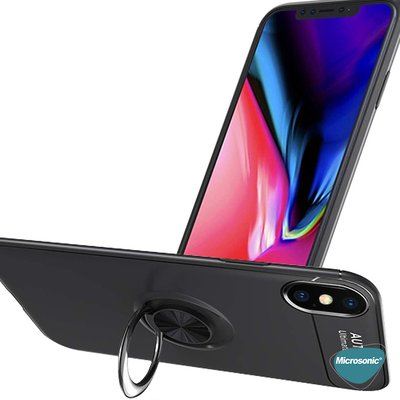 Microsonic Apple iPhone X Kılıf Kickstand Ring Holder Kırmızı